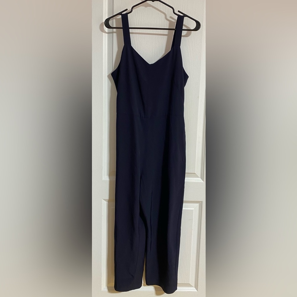 Everlane Japanese GoWeave Slip Sleeveless Pockets V Neck Navy Jumpsuit Size 4